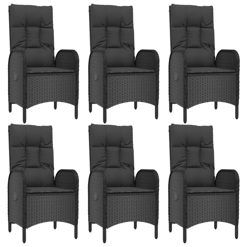 vidaXL 7 Piece Garden Dining Set with Cushions Black Poly Rattan
