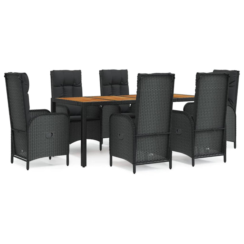 vidaXL 7 Piece Garden Dining Set with Cushions Black Poly Rattan