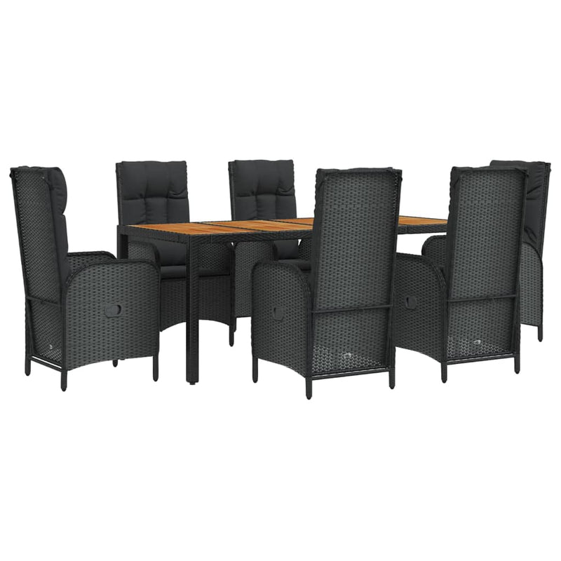 vidaXL 7 Piece Garden Dining Set with Cushions Black Poly Rattan