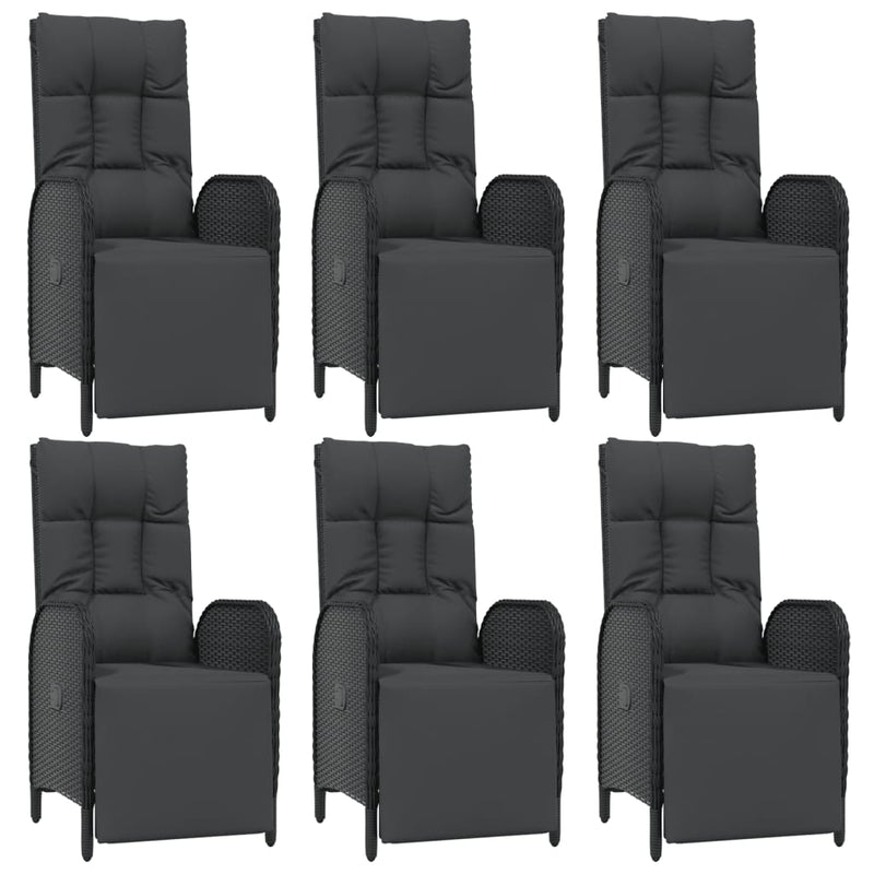 vidaXL 7 Piece Garden Dining Set with Cushions Black Poly Rattan
