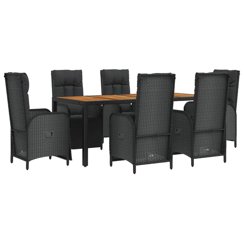 vidaXL 7 Piece Garden Dining Set with Cushions Black Poly Rattan
