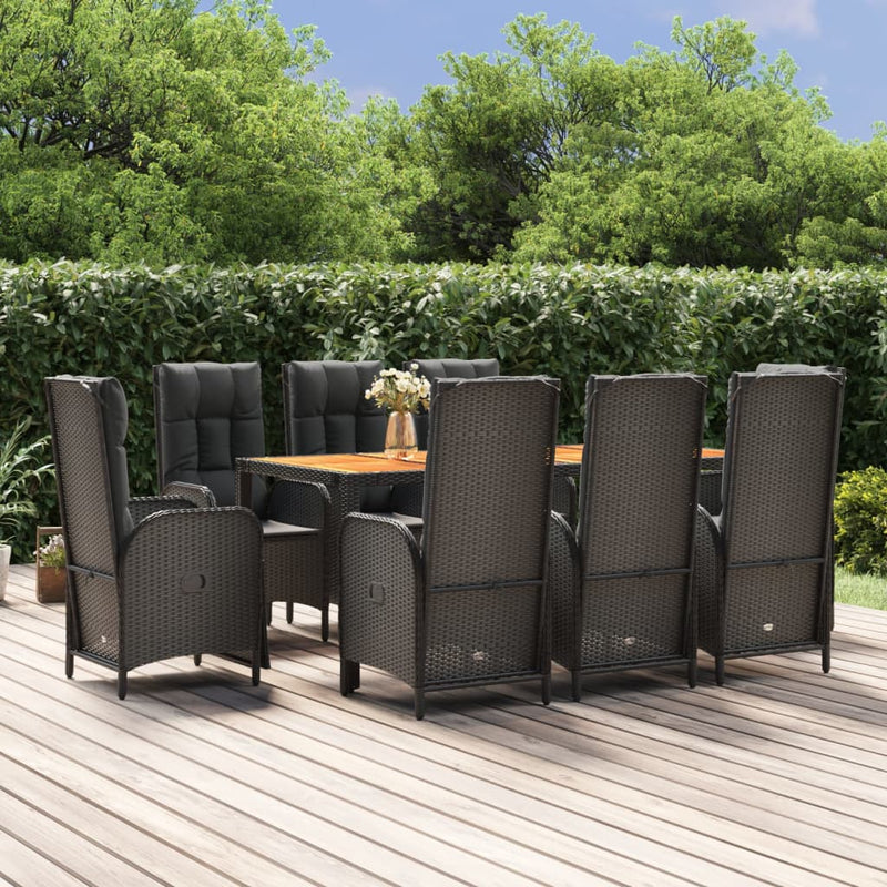 vidaXL 9 Piece Garden Dining Set with Cushions Black Poly Rattan