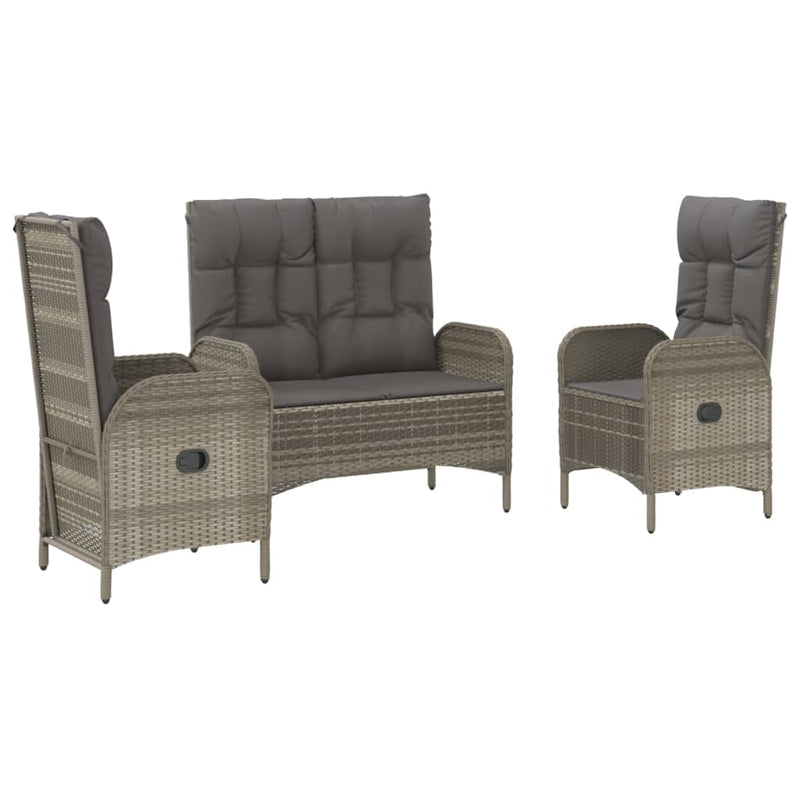 vidaXL 3 Piece Garden Dining Set with Cushions Grey Poly Rattan
