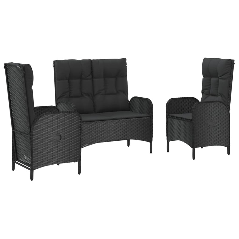 vidaXL 3 Piece Garden Dining Set with Cushions Black Poly Rattan