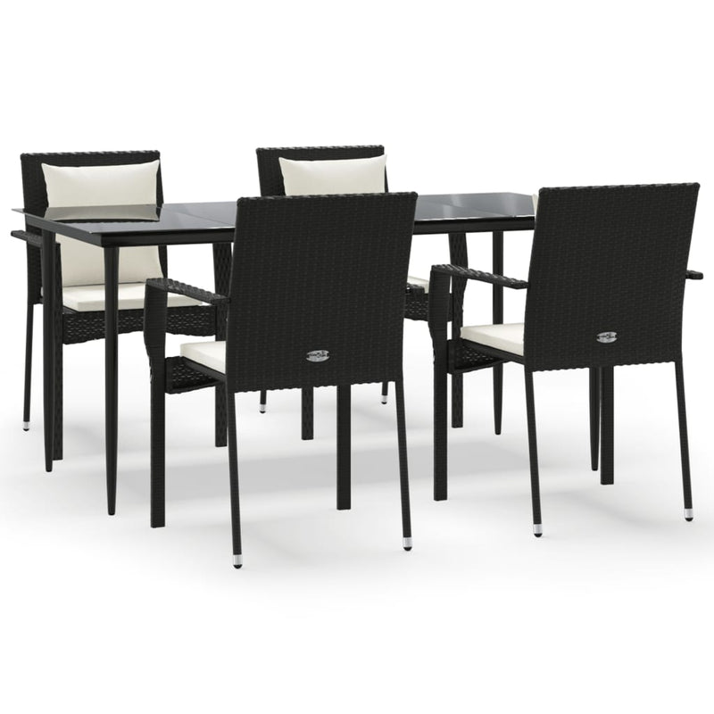 vidaXL 5 Piece Garden Dining Set with Cushions Black Poly Rattan
