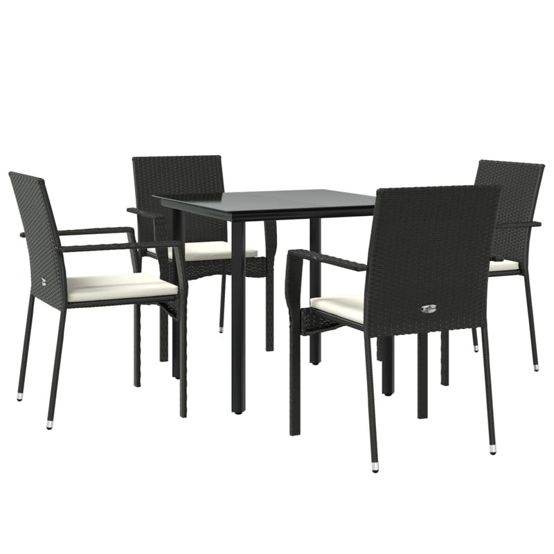 vidaXL 5 Piece Garden Dining Set with Cushions Black Poly Rattan