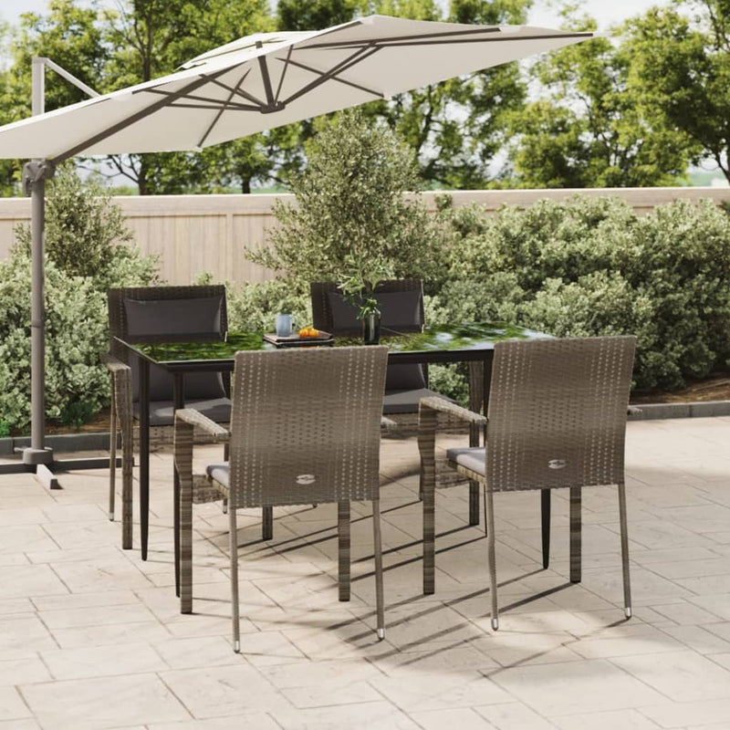 vidaXL 5 Piece Garden Dining Set with Cushions Black and Grey Poly Rattan