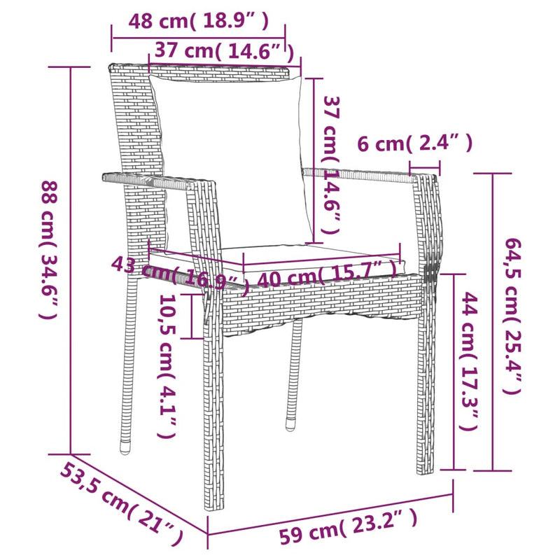 vidaXL 5 Piece Garden Dining Set with Cushions Black and Grey Poly Rattan