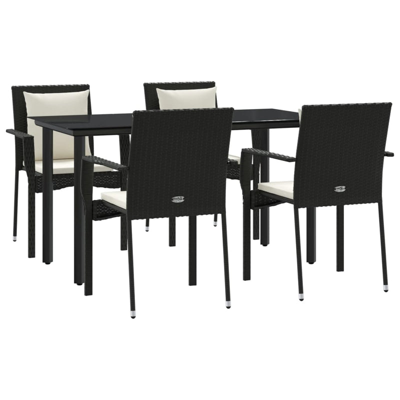 vidaXL 5 Piece Garden Dining Set with Cushions Black Poly Rattan