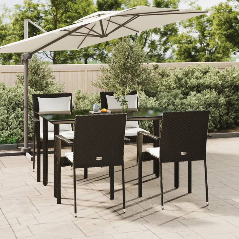 vidaXL 5 Piece Garden Dining Set with Cushions Black Poly Rattan