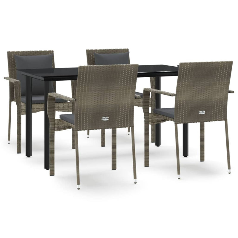 vidaXL 5 Piece Garden Dining Set with Cushions Black and Grey Poly Rattan