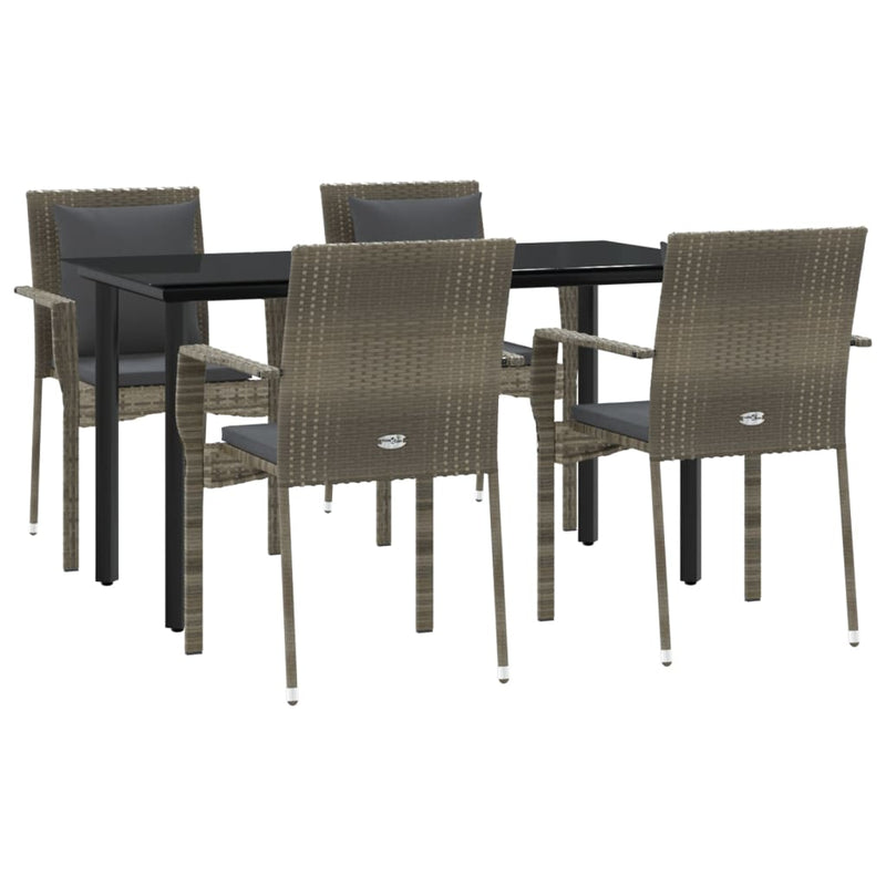 vidaXL 5 Piece Garden Dining Set with Cushions Black and Grey Poly Rattan