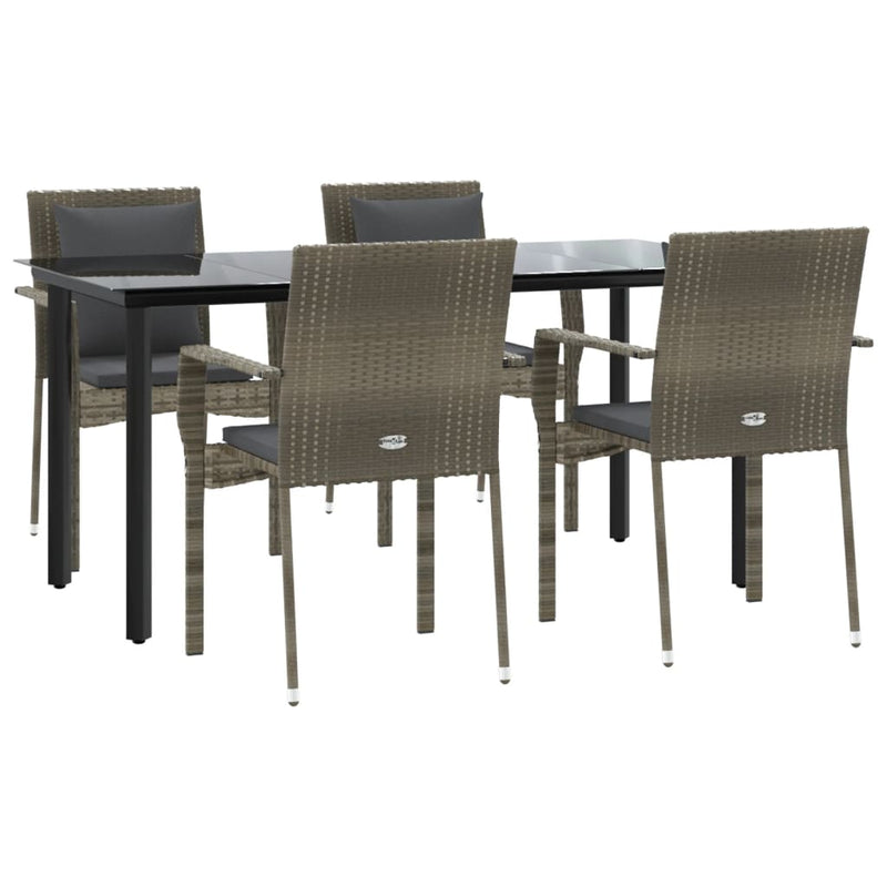 vidaXL 5 Piece Garden Dining Set with Cushions Black and Grey Poly Rattan