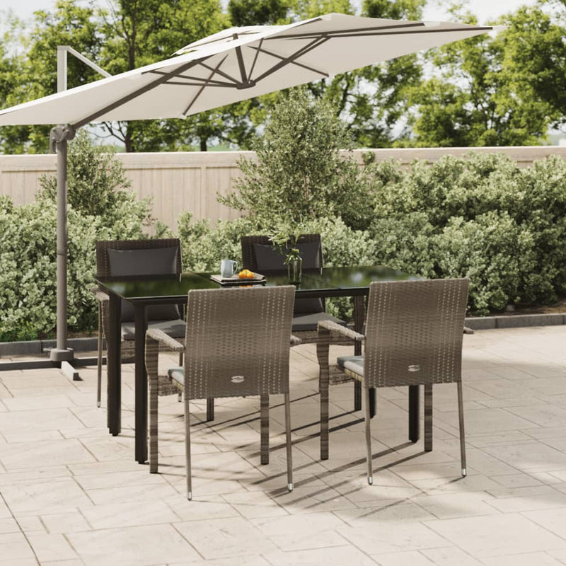 vidaXL 5 Piece Garden Dining Set with Cushions Black and Grey Poly Rattan