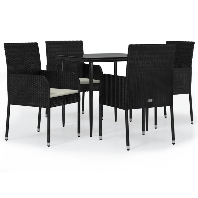 vidaXL 5 Piece Garden Dining Set with Cushions Black Poly Rattan