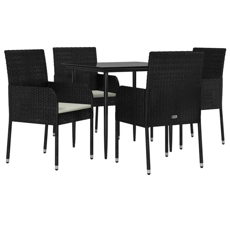 vidaXL 5 Piece Garden Dining Set with Cushions Black Poly Rattan