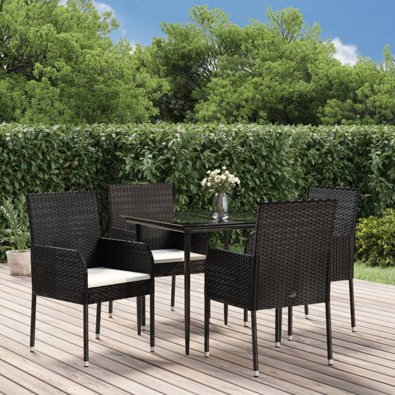 vidaXL 5 Piece Garden Dining Set with Cushions Black Poly Rattan