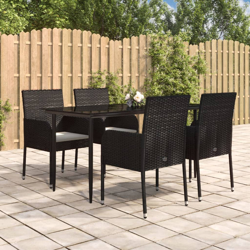vidaXL 5 Piece Garden Dining Set with Cushions Black Poly Rattan