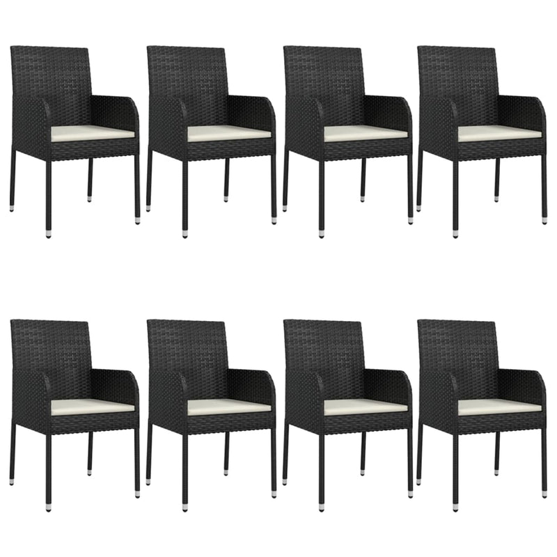 vidaXL 9 Piece Garden Dining Set with Cushions Black Poly Rattan