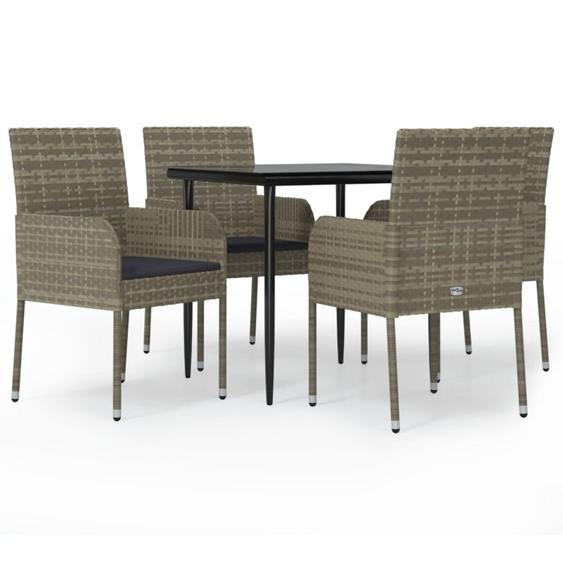 vidaXL 5 Piece Garden Dining Set with Cushions Black and Grey Poly Rattan
