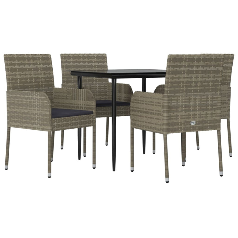 vidaXL 5 Piece Garden Dining Set with Cushions Black and Grey Poly Rattan