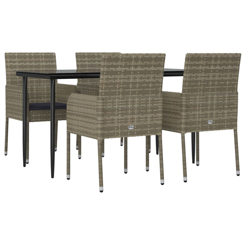 vidaXL 5 Piece Garden Dining Set with Cushions Black and Grey Poly Rattan