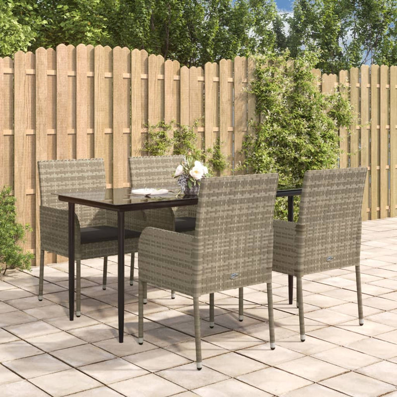 vidaXL 5 Piece Garden Dining Set with Cushions Black and Grey Poly Rattan