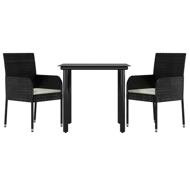 vidaXL 3 Piece Garden Dining Set with Cushions Black Poly Rattan