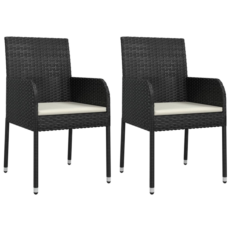 vidaXL 3 Piece Garden Dining Set with Cushions Black Poly Rattan