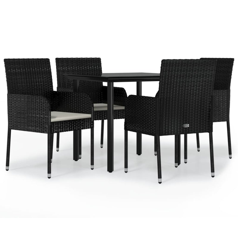 vidaXL 5 Piece Garden Dining Set with Cushions Black Poly Rattan