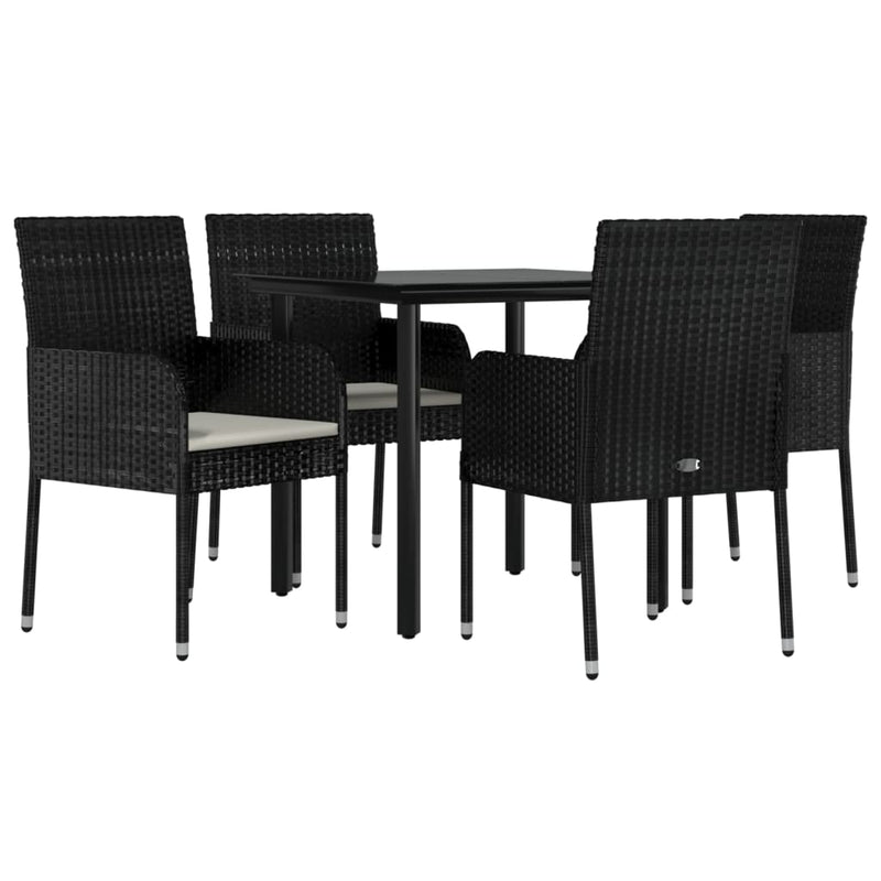vidaXL 5 Piece Garden Dining Set with Cushions Black Poly Rattan