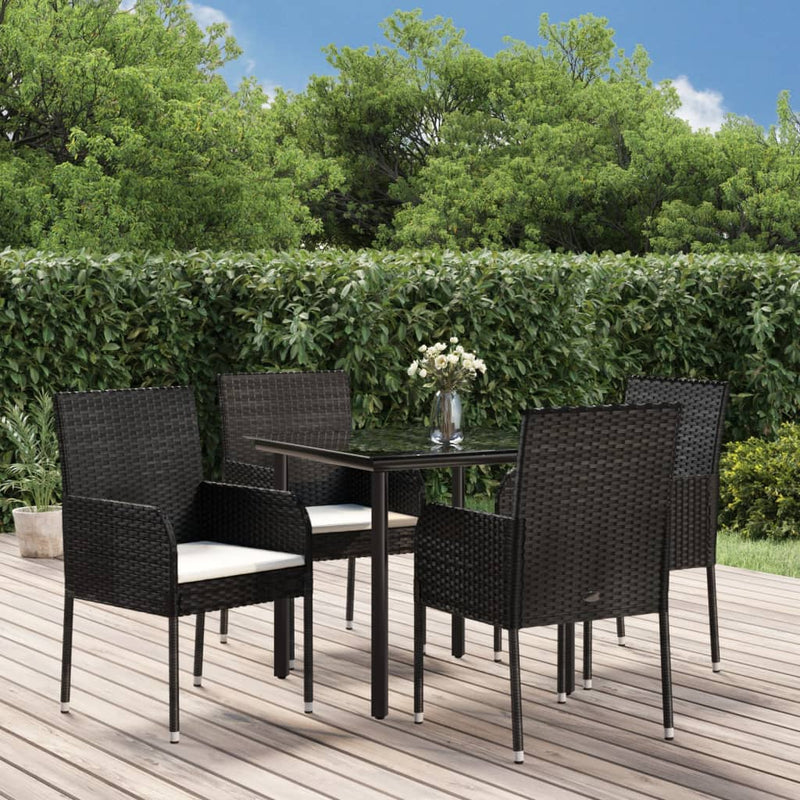 vidaXL 5 Piece Garden Dining Set with Cushions Black Poly Rattan