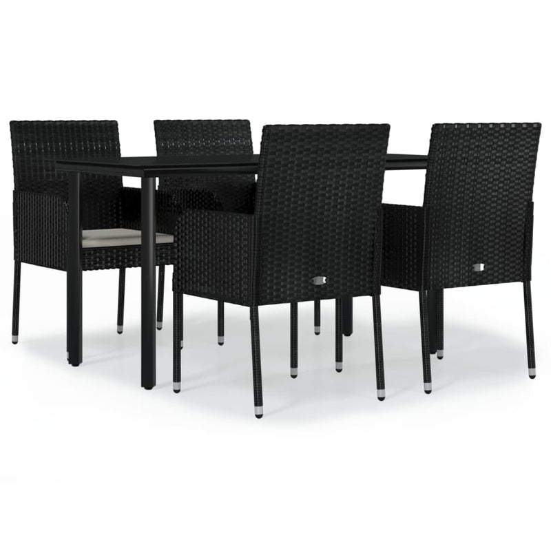 vidaXL 5 Piece Garden Dining Set with Cushions Black Poly Rattan