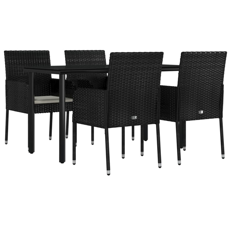 vidaXL 5 Piece Garden Dining Set with Cushions Black Poly Rattan