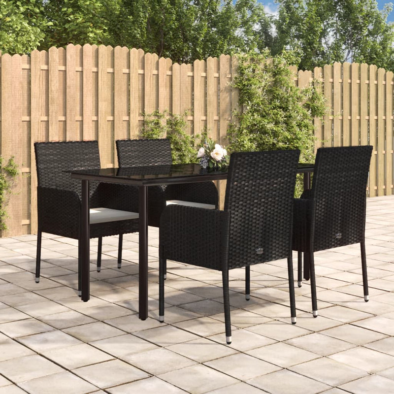 vidaXL 5 Piece Garden Dining Set with Cushions Black Poly Rattan