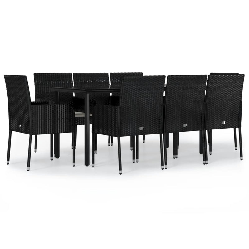 vidaXL 9 Piece Garden Dining Set with Cushions Black Poly Rattan