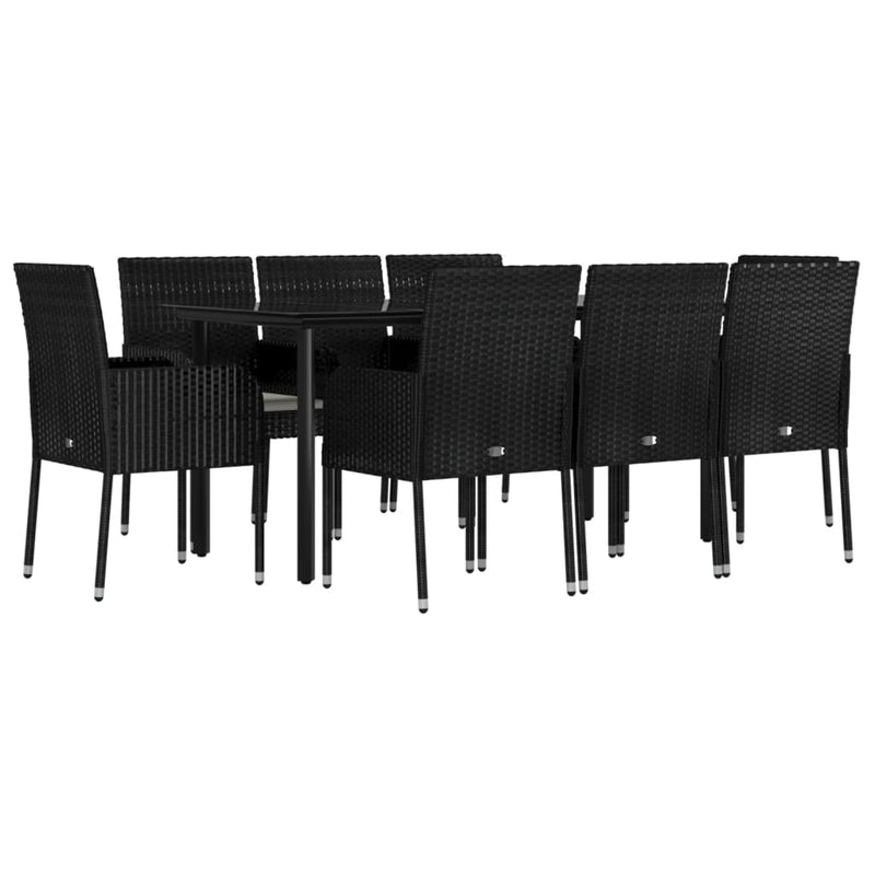 vidaXL 9 Piece Garden Dining Set with Cushions Black Poly Rattan