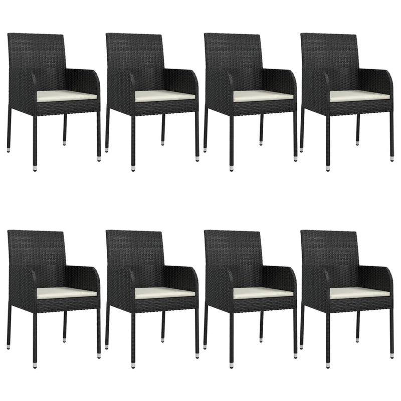 vidaXL 9 Piece Garden Dining Set with Cushions Black Poly Rattan
