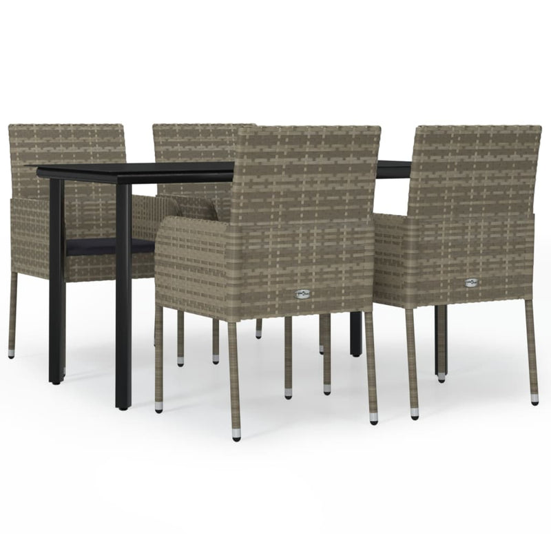 vidaXL 5 Piece Garden Dining Set with Cushions Black and Grey Poly Rattan