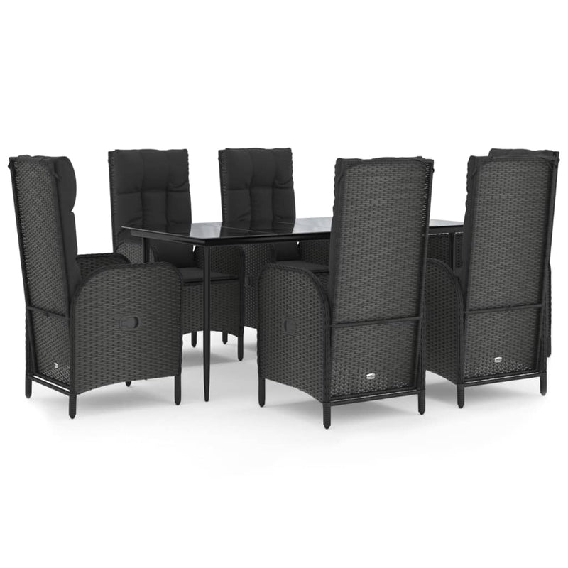 vidaXL 7 Piece Garden Dining Set with Cushions Black Poly Rattan