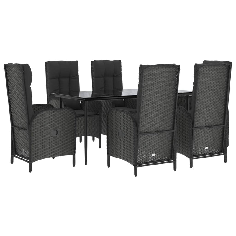 vidaXL 7 Piece Garden Dining Set with Cushions Black Poly Rattan