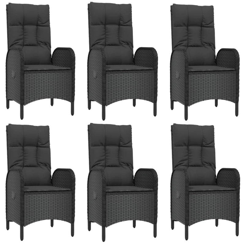 vidaXL 7 Piece Garden Dining Set with Cushions Black Poly Rattan
