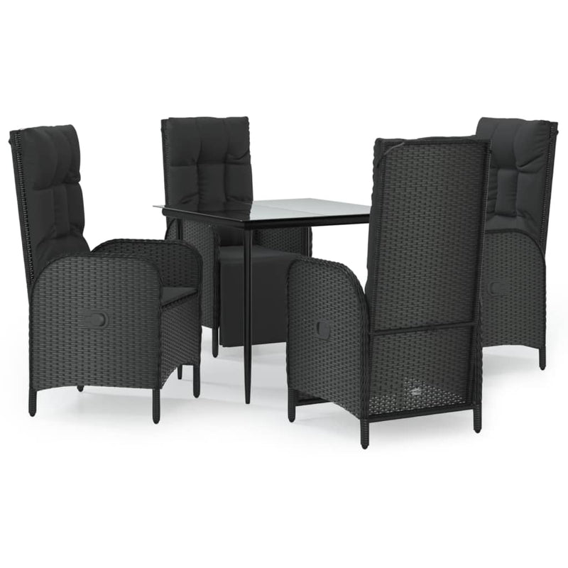 vidaXL 5 Piece Garden Dining Set with Cushions Black Poly Rattan