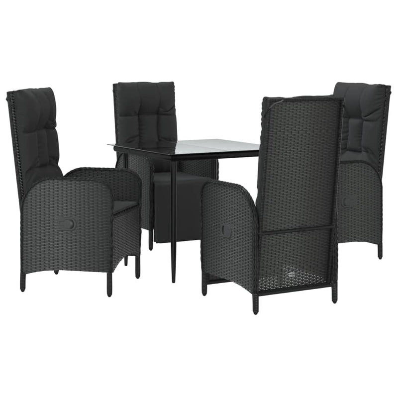 vidaXL 5 Piece Garden Dining Set with Cushions Black Poly Rattan