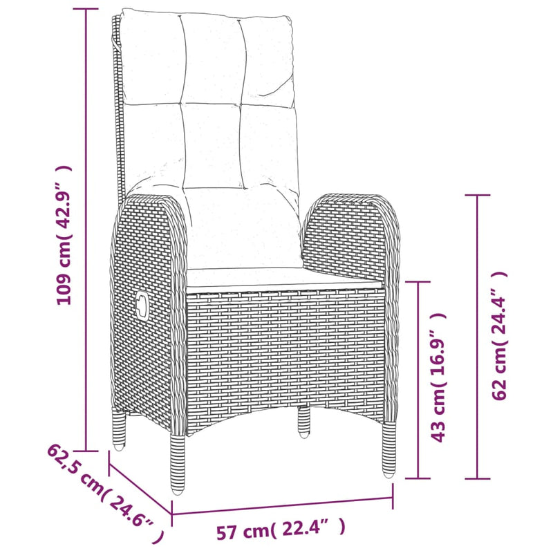 vidaXL 5 Piece Garden Dining Set with Cushions Black and Grey Poly Rattan