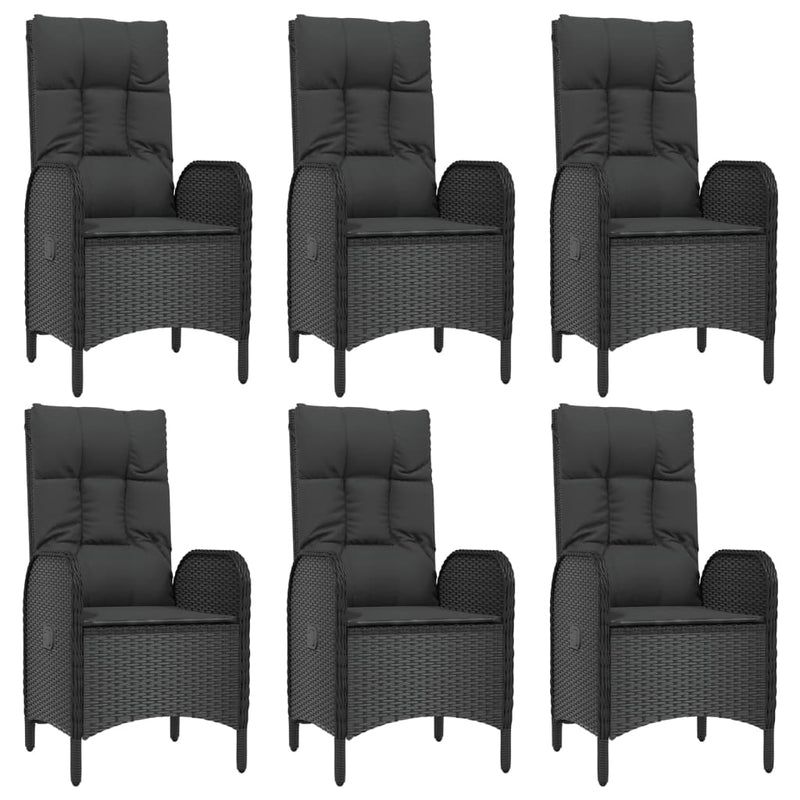 vidaXL 7 Piece Garden Dining Set with Cushions Black Poly Rattan