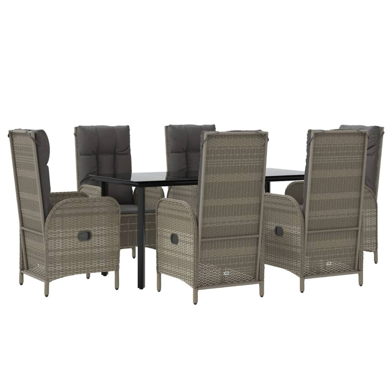 vidaXL 7 Piece Garden Dining Set with Cushions Black and Grey Poly Rattan