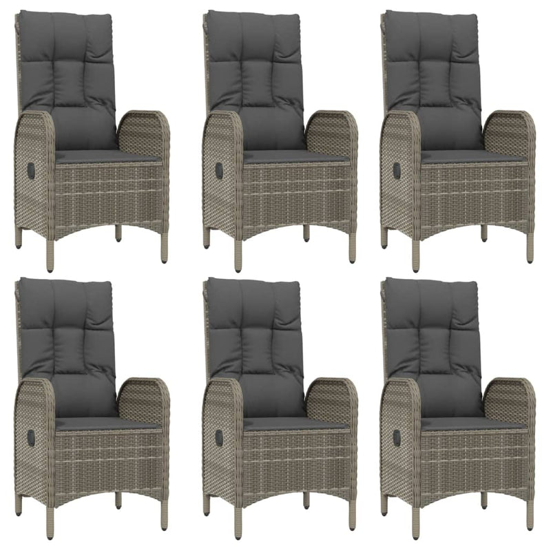 vidaXL 7 Piece Garden Dining Set with Cushions Black and Grey Poly Rattan