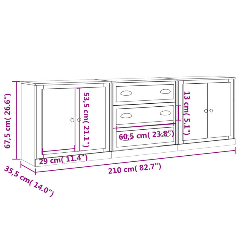 vidaXL Sideboards 3 pcs White Engineered Wood