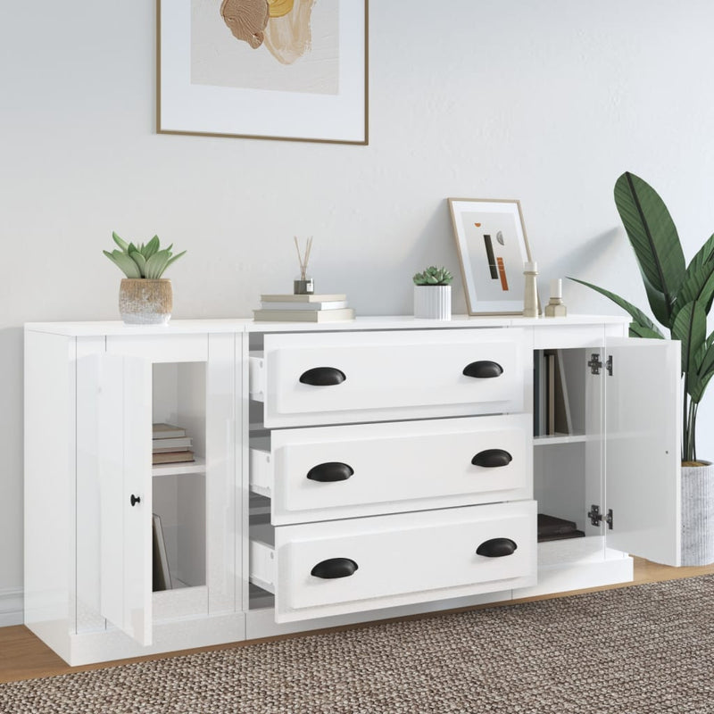 vidaXL Sideboards 3 pcs High Gloss White Engineered Wood